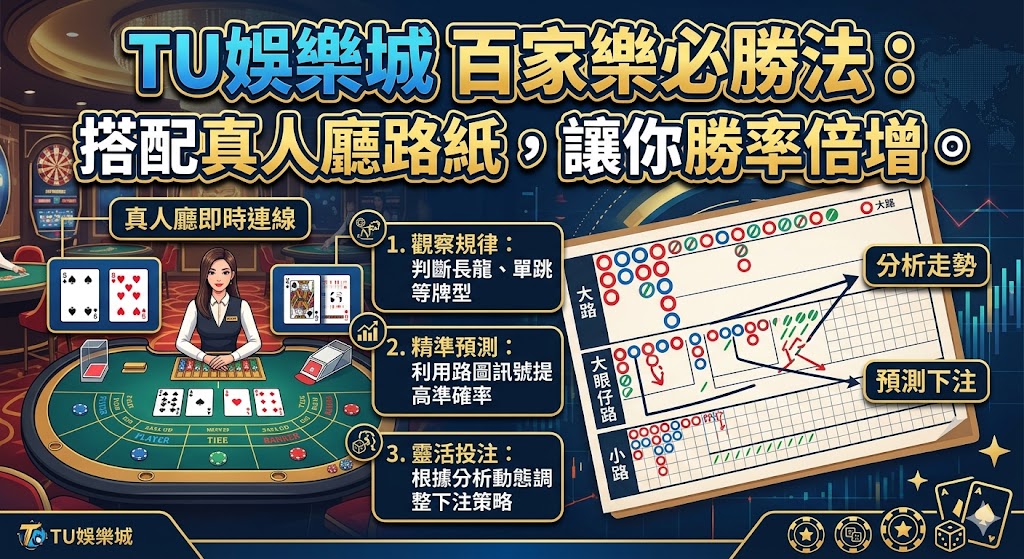 TU娛樂城 百家樂必勝法：搭配真人廳路紙，讓你勝率倍增。